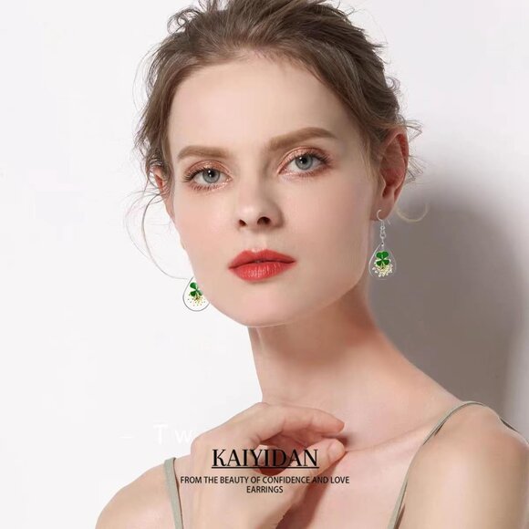 Four Leaf Clover Statement Vintage Cute Long Summer Earring for Women Jewelry - Picture 6 of 9